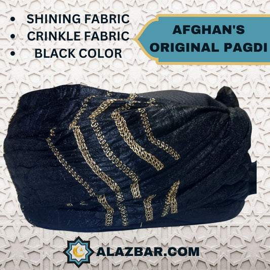 Afghan's Original Black Shinning Crinkle Fabric Turban 5 meters by AL-AZBAR   Pagdi, Amama, Safa  MODEL NO. TUR-0001 1