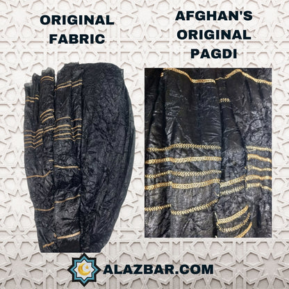 Afghan's Original Black Shinning Crinkle Fabric Turban 5 meters by AL-AZBAR   Pagdi, Amama, Safa  MODEL NO. TUR-0001 1