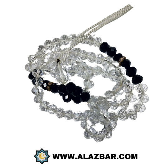 MUZAKKARA white and black brystal 100 beads tasbeeh | by AL-AZBAR