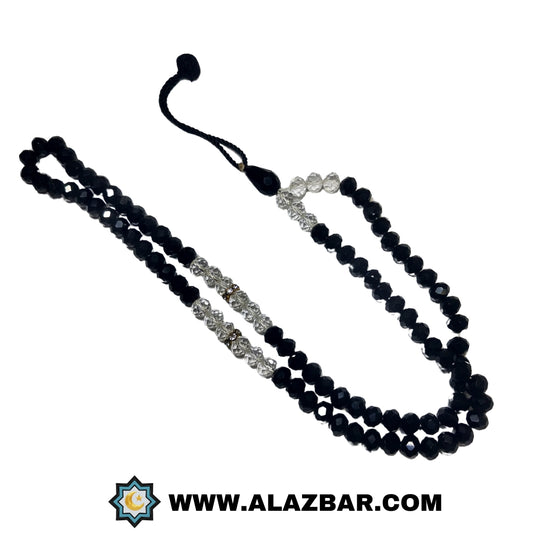 MUZAKKIR BLACK AND WHITE crystal 100 beads tasbeeh | by AL-AZBAR